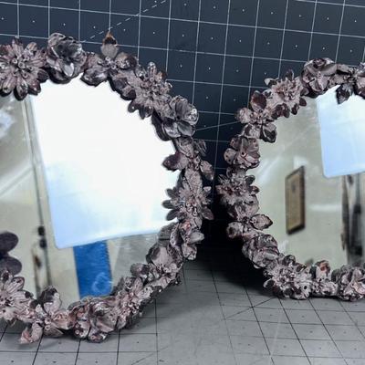 Cute Rustic Round Tin Mirrors (2) 