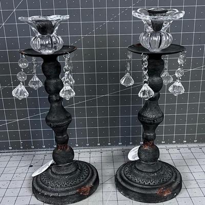 Glass Dangly Resin Candle Sticks