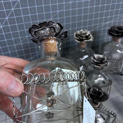 (8) Lovely Jars with a Floral Stopper and Wire Cradle 2 Sizes 