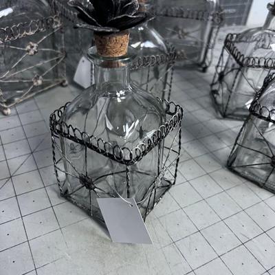 (8) Lovely Jars with a Floral Stopper and Wire Cradle 2 Sizes 