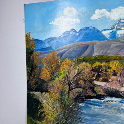 Original Oil Painting On Board by Artist BECKSTEAD Dated 1968 Mountains & Stream