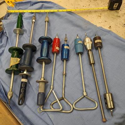 Collection of 8 Various Sized Slide Hammers