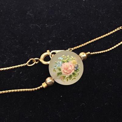 Vintage Dainty Frosted Glass Rose Necklace