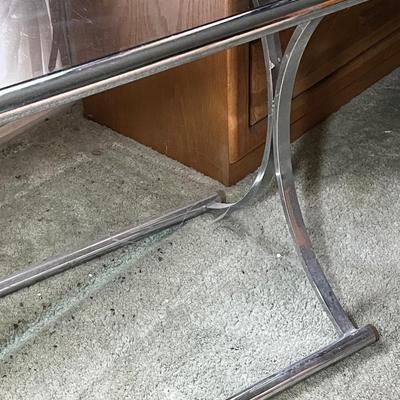 LOT 299M: Vintage Chrome Console Table w/ Smoked Glass
