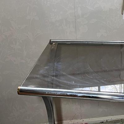 LOT 299M: Vintage Chrome Console Table w/ Smoked Glass