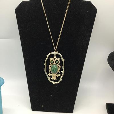 Vintage green owl necklace