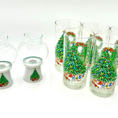 Vintage Noel Drinking Glasses and Candle Lamp Set