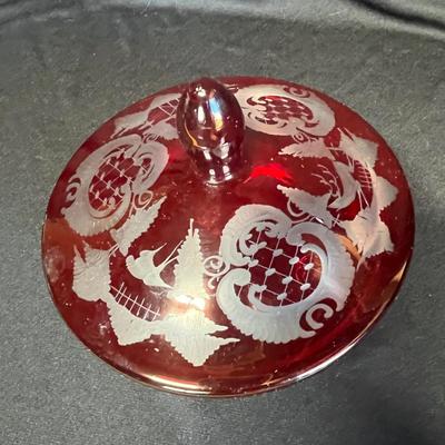 Egermann bohemian ruby cut to clear candy box
