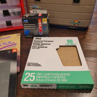 Assortment of Hardware, Sandpaper, Repair and Building Books and More (LR-CE)