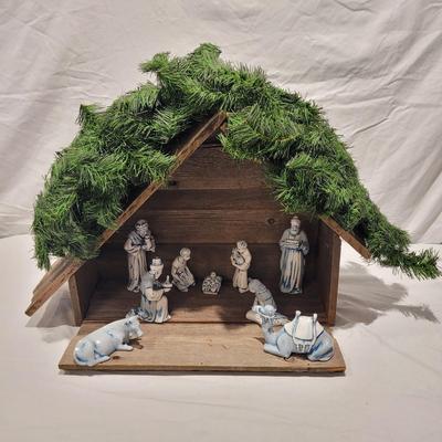 Handmade Nativity Scene with Signed Ceramic Figurines (DR-CE)