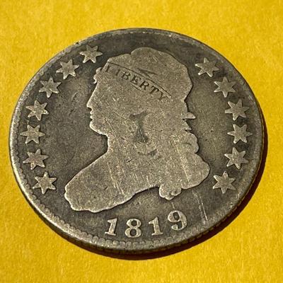 1819 Large-9 Capped Bust Quarter in Good/VG Condition as Pictured.