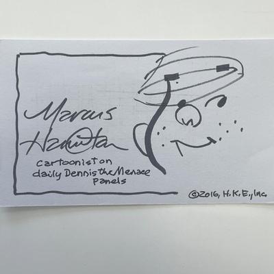 Dennis the Menace Cartoonist Marcus Hamilton original signature with hand drawn sketch