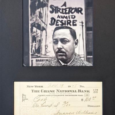 Tennessee Williams photo and signed check