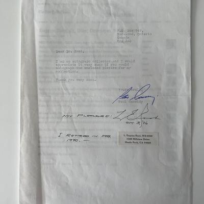 L. Eugene Root signed letter