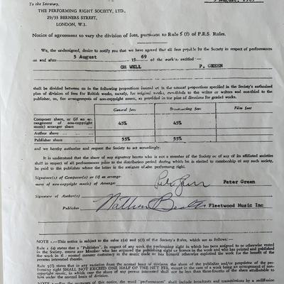 Fleetwood Mac founder Peter Green signed contract