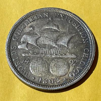 Columbian Exposition 1893 AU Condition Toned Commemorative Silver Half Dollar as Pictured.