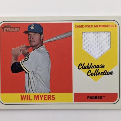 Wil Myers Baseball Trading Card with Game Worn Jersey Swatch - Topps Heritage Clubhouse Collection #CCR-WM 2018
