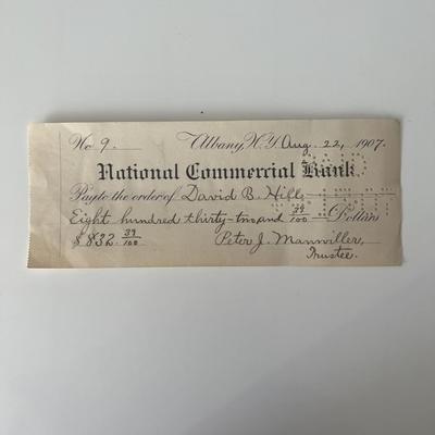 Governor of New York David B. Hill signed check