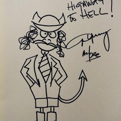 ACDC Angus Young hand drawn and signed sketch 
