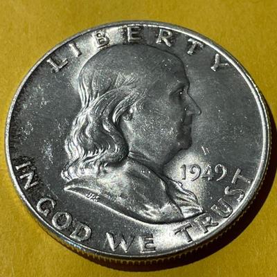 1949-P BU/63 Full Bell Lines Franklin Silver Half Dollar as Pictured.
