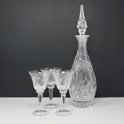 Crystal Decanter + Three Cordial Glasses