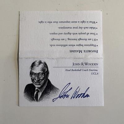 UCLA Basketball Coach John R. Wooden signed business card