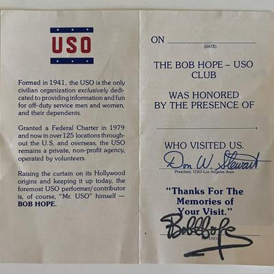 Bob Hope facsimile signed USO card