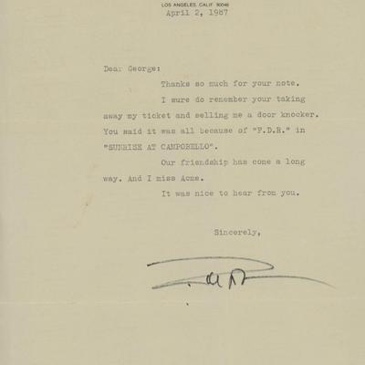 The Awful Truth Ralph Bellamy signed letter