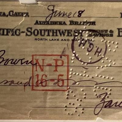 Zane Grey signed check dated 1928