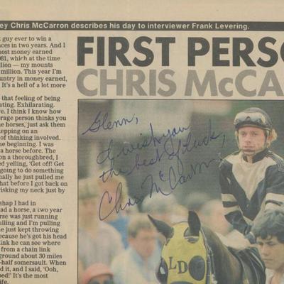 Chris McCarron signed newspaper clipping