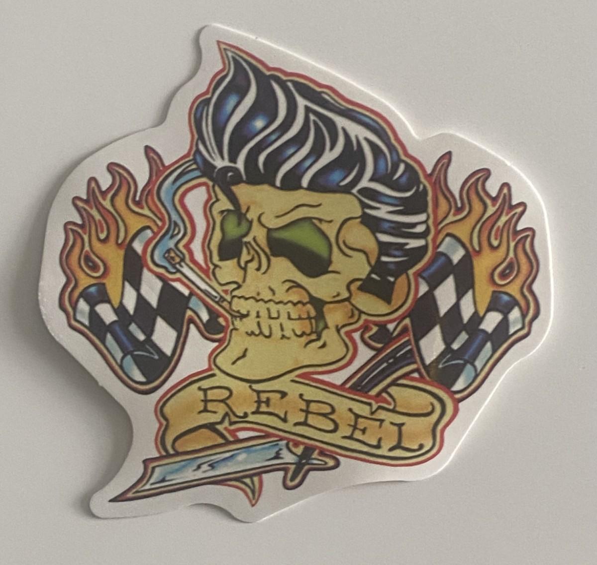 Skull Racing Sticker Rockabilly Rebel racing skull sticker | EstateSales.org