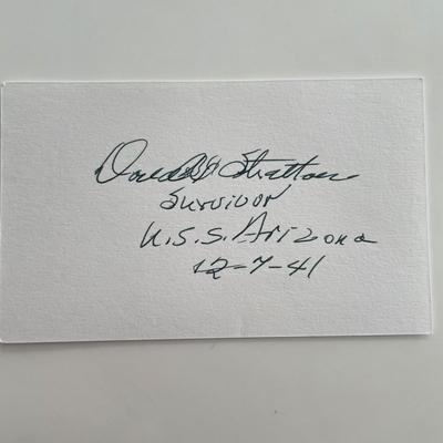 WWII Pearl Harbor Survivor Donald Stratton original signature