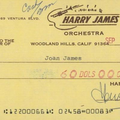 Big Band Musician Harry James signed check
