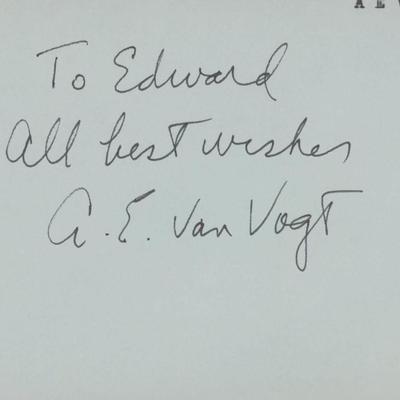 A.E. Van Vogt signed note