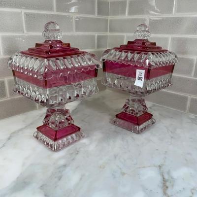 2 Vintage Westmorland Wedding Candy dishes with top