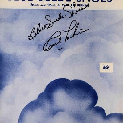 Carl Perkins signed Blue Suede Shoes sheet music 