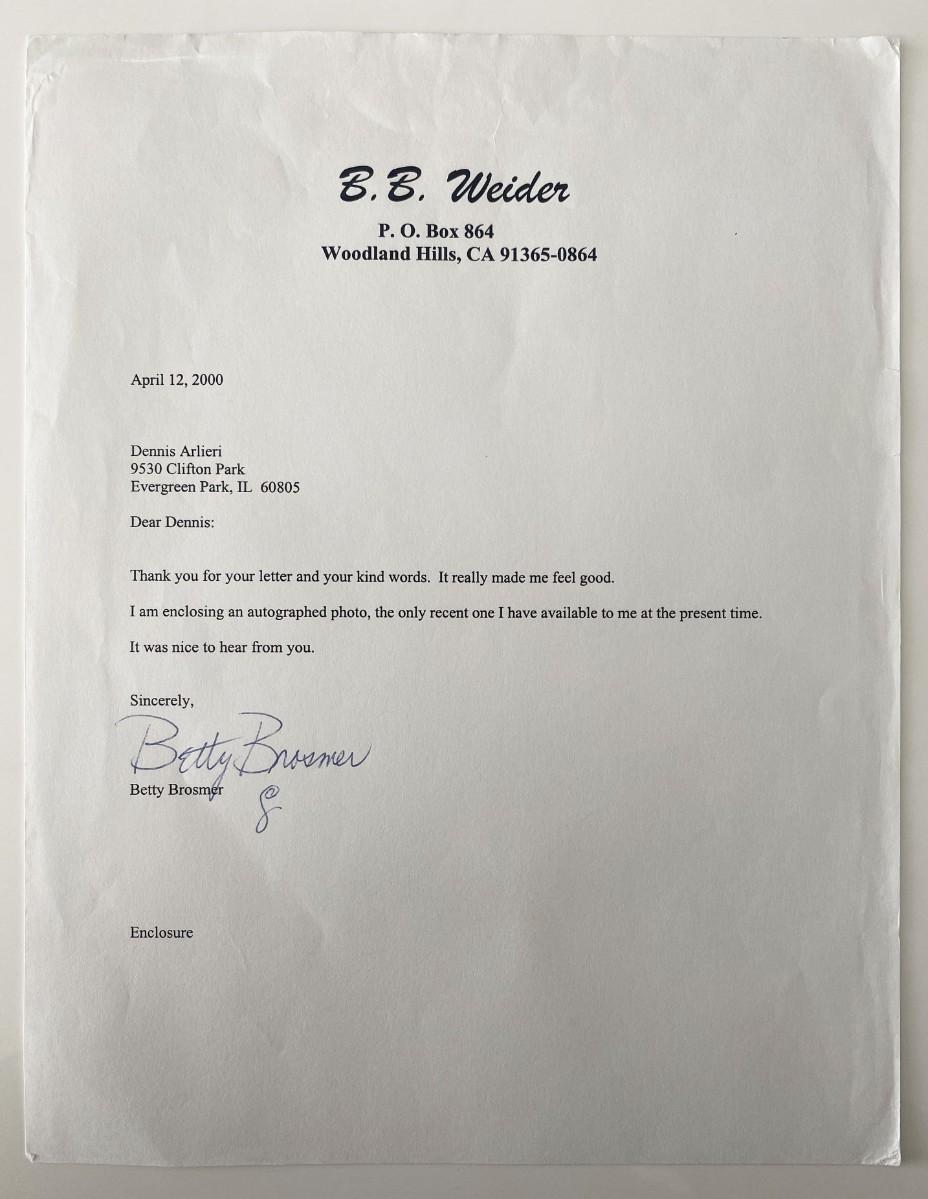 Betty Brosmer signed letter | EstateSales.org