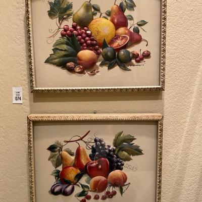 2 framed fruit art