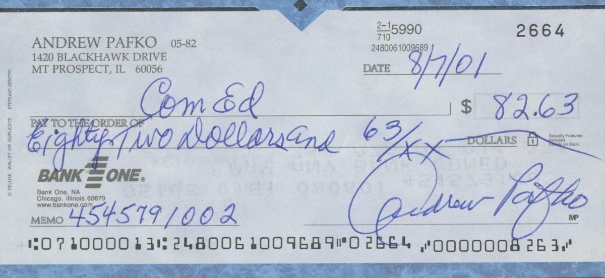 Andrew Pafko signed check | EstateSales.org