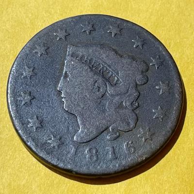 1816 GOOD CONDITION LARGE CENT TYPE COIN AS PICTURED.