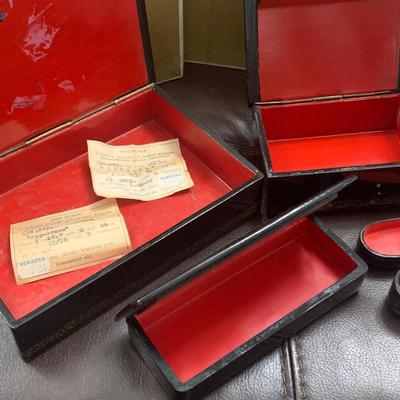 Vintage Russian Black Lacquer Boxes