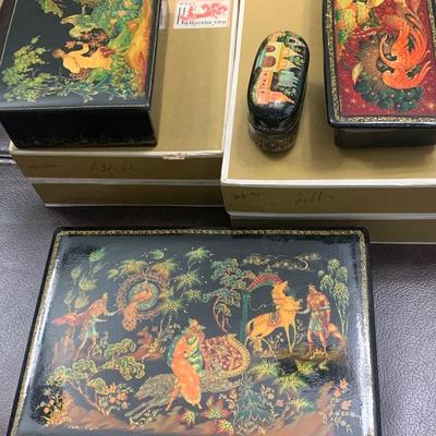 Vintage Russian Black Lacquer Boxes