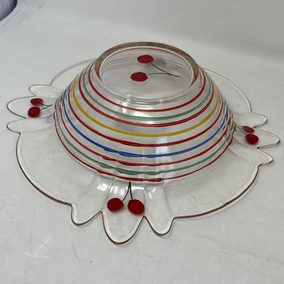 Depression era Cherry & stripe bowl