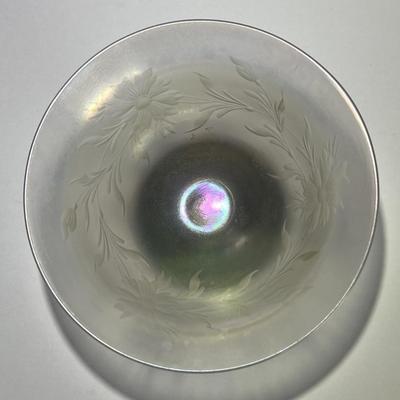 Antique Iridescent Steuben Verre De Soie Bowl 6" Wide w/Silver Monogrammed Lid as Pictured. (No Damage but May Need Cleaning).
