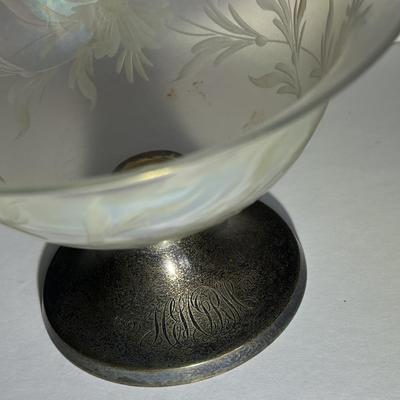 Antique Iridescent Steuben Verre De Soie Bowl 6" Wide w/Silver Monogrammed Lid as Pictured. (No Damage but May Need Cleaning).
