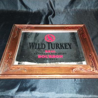 FRAMED WILD TURKEY MIRROR-CROWN ROYAL FLASK AND SHOTS
