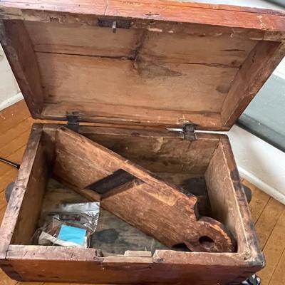 BR18-Antique wooden chest, frog art and extras