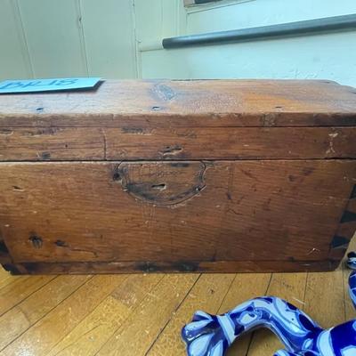 BR18-Antique wooden chest, frog art and extras