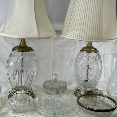 Crystal decanters, Silver plated rim bowl Lidded cystal candy bowls
