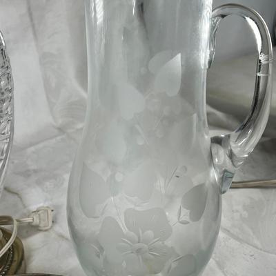 Crystal decanters, Silver plated rim bowl Lidded cystal candy bowls